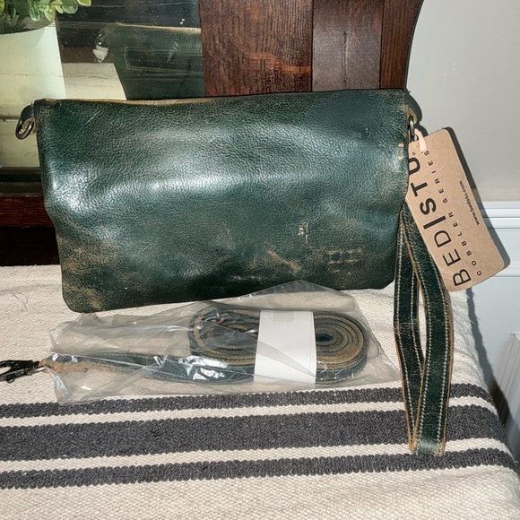 Bed Stu Handbags - NWT Bed Stu Leather Cadence Wallet Wristlet Crossbody Bag Dark Teal Lux MSRP 175